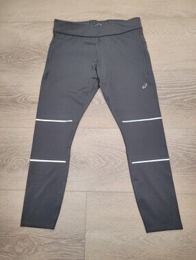 Asics Grey & Silver Leggings Pant Size: M